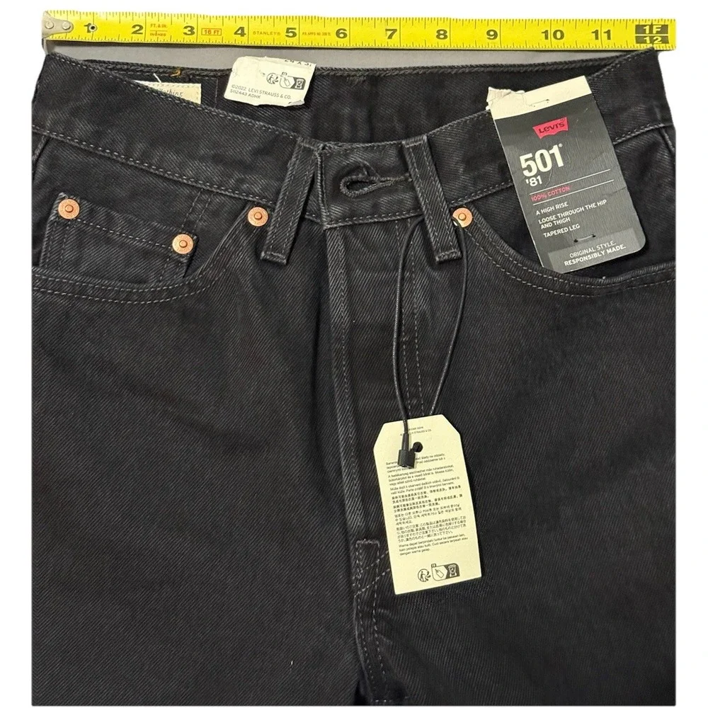 Levi's Premium Women 501 '81 Tapered Leg High Rise Button Fly Jeans Black  24X31